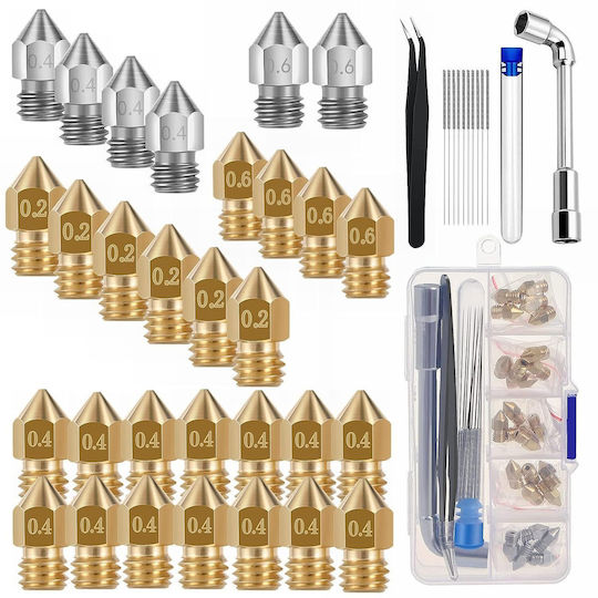 Set Duză Pentru Imprimante 3D 30 Bucăți 0.2mm 0.4mm 0.6mm M6 Șurub 1.75mm Filament Cupru Oțel Inoxidabil Tije de Curățare Creality Ender 3 V2 Ender 3 Ender 3 Pro Ender 3 Max Ender 5 Pro Ender 3 S1 Ender Neo Cr