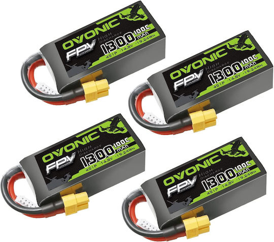 Set 4 Baterii Li-Po 4s 14.8 V 1300 Mah Conector Xt60 FPV Uav Mașină RC Avion Dronă
