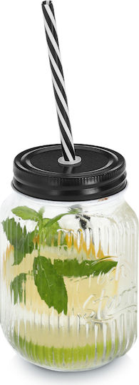 Glas Wasser / Kaffee/Freddo aus Glas mit Strohhalm 480ml