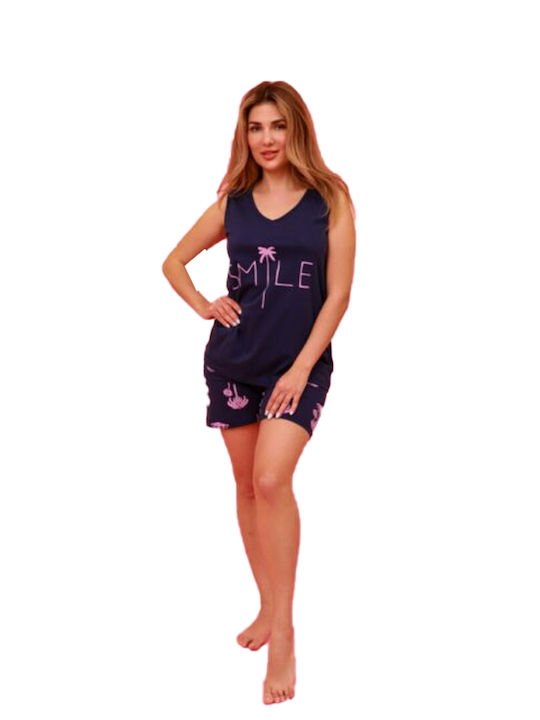 Happy Family Summer Women's Pyjama Set Blue - Black