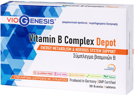Viogenesis Vitamin B Complex Depot Βιταμίνη για Ενέργεια, Ενίσχυση του Ανοσοποιητικού & το Νευρικό Σύστημα 30 ταμπλέτες