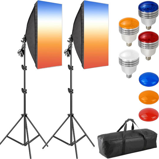 Kit De Iluminare 2 Corpuri De Iluminat 3200 - 5600K Cu Softbox Și Trepied