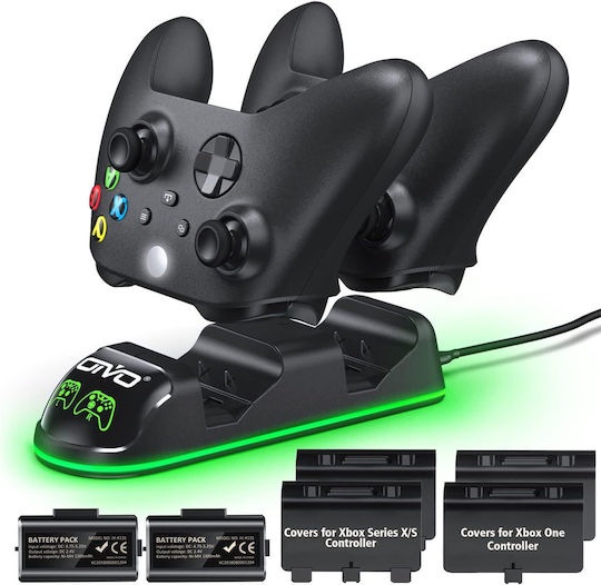Set Stație De Încărcare Duală 2 Baterii 1300 Mah Compatibil Xbox One Xbox Series X S Controlere Cu Iluminare Led Negru