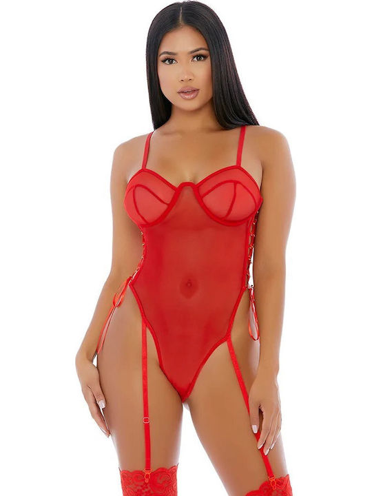 Make It Ring Sexy Κορμάκι με Διαφάνεια & Ζαρτιέρες Κόκκινο U05559
