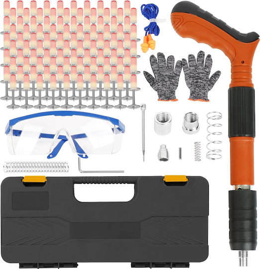 Manual Nail Gun Tool Fixing Nails Bolts 100 Round Nails 3 Power Levels Wood Concrete Iron Wall Ceiling Floor Orange