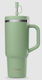 Qwetch Glass Thermos Stainless Steel / Plastic 900ml Qwetch Light Green with Straw and Mouthpiece