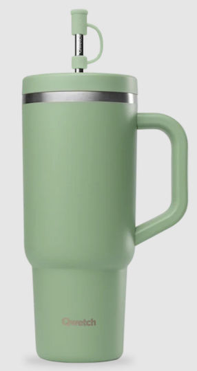 Qwetch Glass Thermos Stainless Steel / Plastic 900ml Qwetch Light Green with Straw and Mouthpiece