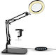 Lampă Cosmetică cu Braț, Lampa cu Led, Oglindă Mărire 10x, Rotire la 360°, 12.6 W, 1800 Lumen, Reglabilă, 5 Moduri, 10 Niveluri de Luminozitate, Dimmable, Bază 2 În 1, Clește, Machiaj, Tatuaje, Bijuterii, Electronice