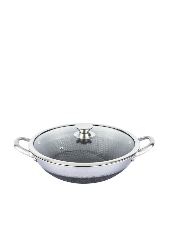 Cheffinger Wok από Ανοξείδωτο Ατσάλι Με Καπάκι με Αντικολλητική Επίστρωση 32cm
