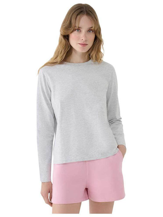 4F Women's Blouse Cotton Long Sleeve Gray