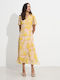 Summer Midi Dress with Ruffles Yellow
