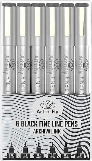 6 Stilouri Fineliner Profesionale Art-n-fly Impermeabile pentru Sprâncene în Nuanță Neagră