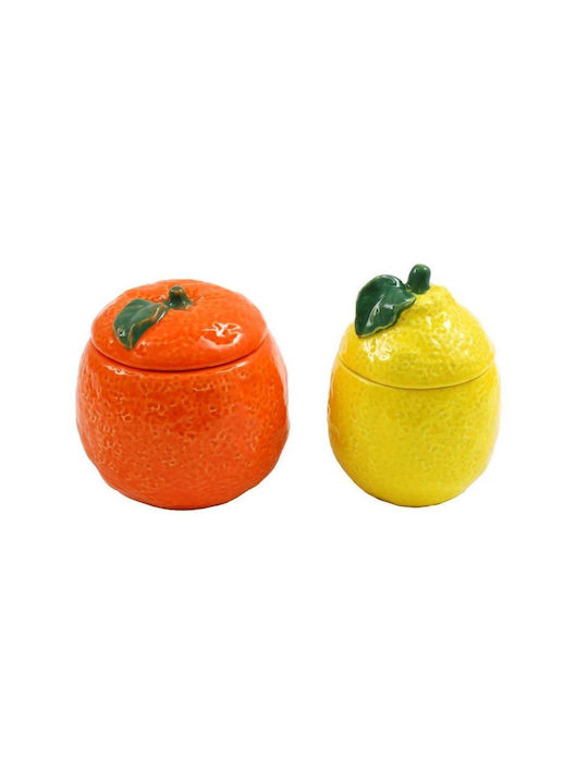 Atmosphera Set 2 Pieces General Use Ceramic Jars with Lid Yellow 11x14cm