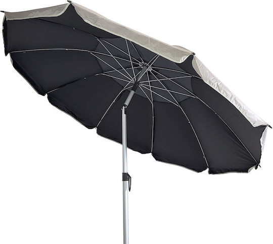 Summer Club Eden Folding Aluminum Beach Umbrella Diameter 2.25m with UV Protection and Air Duct Black Black/Beige
