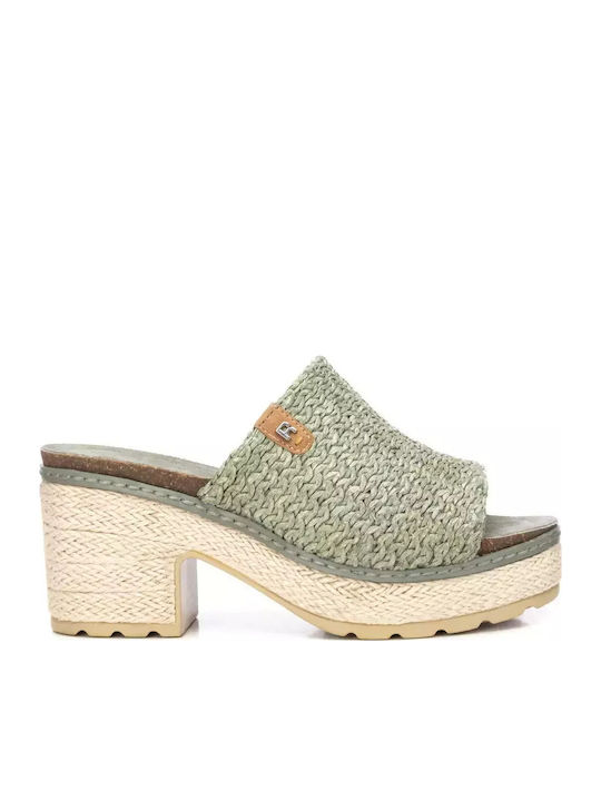 Refresh Mules με Ψηλό Τακούνι σε Χακί Χρώμα