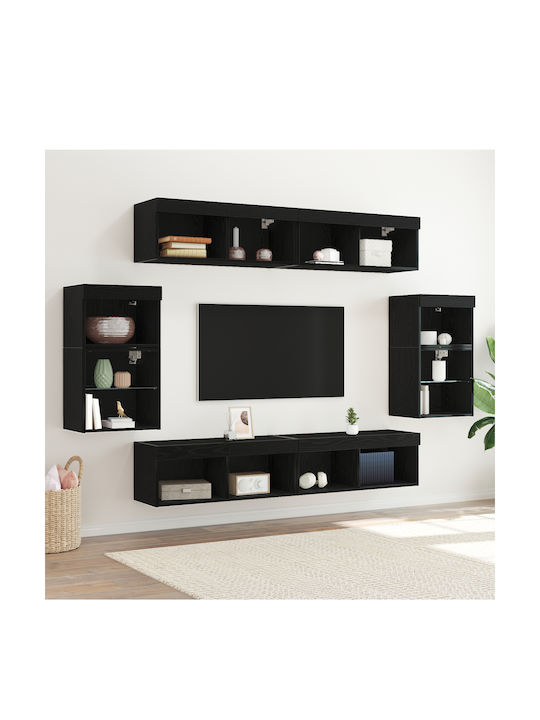 Living Room TV Unit with Lighting Black Oak