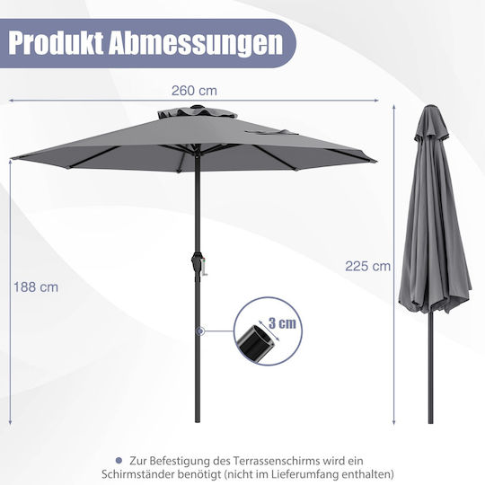 Garten & Terrassen Sonnenschirm Bodenständer Rund Metall Gray mit Ständer Ø2.25m NP12130GR