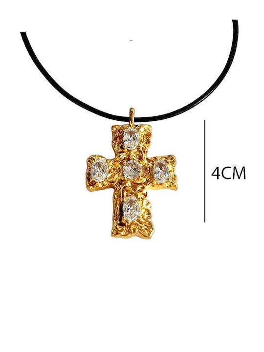 Women's Cross from Gold Plated Steel with Chain