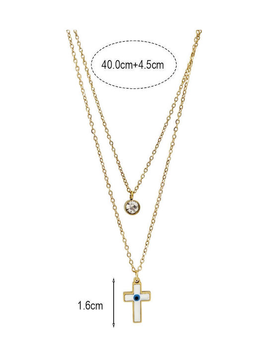Women's Cross from Gold Plated Steel with Chain