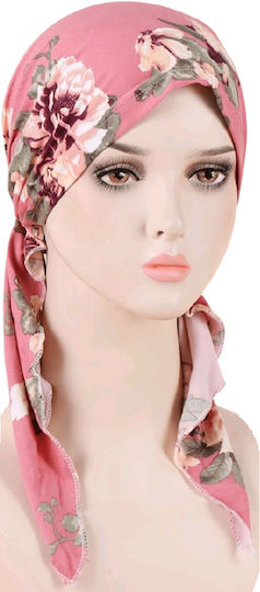 Damen Stoff Turban Haar Stirnbänder Dunkel Rosa Blumen Lang