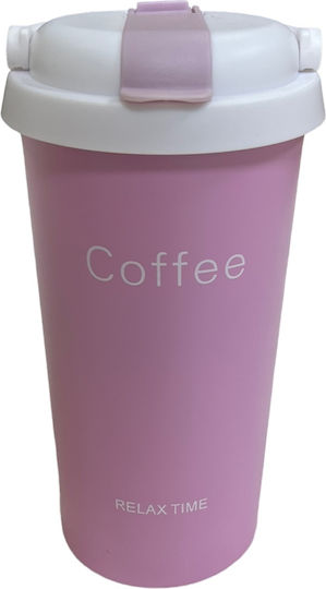 TnS Pahar Termosuri Si Cani Termos Plastic 500ml Roz Cu Pai