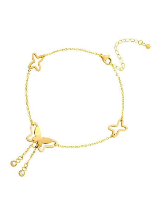 Celestria Gold Plated Stainless Steel Anklet with Zircon 20.5cm