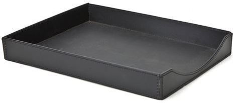 Leather Rectangular Black Filing Tray With Black Stitches 24x32x4.5 Cm