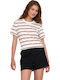 Damen Oversized Crop T-Shirt Gestreift Rust