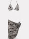 Set Bikini 3 Pieces Triangle with Removable Padding and Brazil Animal Print Black