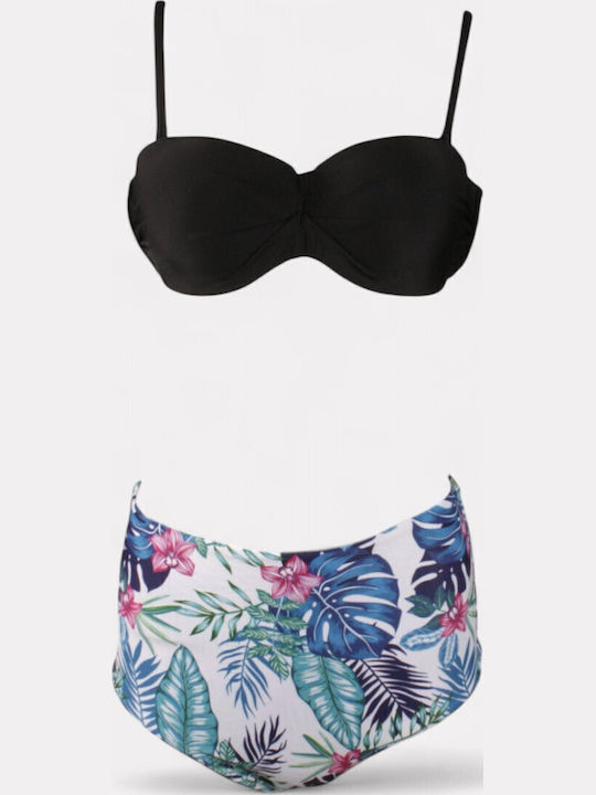 Set Bikini με Αφαιρούμενη Ενίσχυση Ψηλόμεσο Floral Λευκό