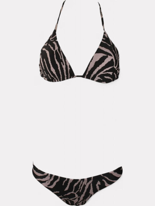 Set Bikini Dreieck mit Abnehmbarer Verstärkung Tierdruck Schwarz