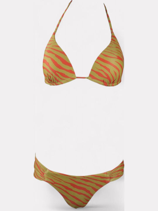 Set Bikini 3 Τεμαχίων με Αφαιρούμενη Ενίσχυση Brazil Animal Print Πράσινο