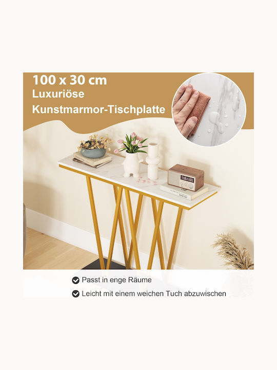 Console Table Metal with Marble Surface Λευκό Μάρμαρο/χρυσό L100xW30xH79cm