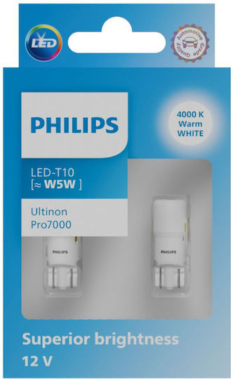 Philips Lămpi Autoturismului Ultinon Pro7000 T10 / W5W LED 4000K Alb natural 12V 2buc