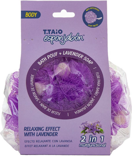 2 in 1 Shower Sponge Exfoliating Mesh Built-in Soap Lavender Scent Relaxing Effect Esponjabon 1 Piece