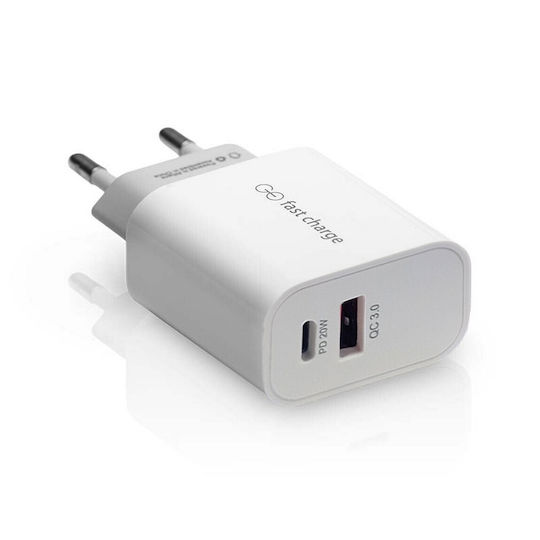 SAS Φορτιστής Χωρίς Καλώδιο με Θύρα USB-A και Θύρα USB-C 20W Power Delivery / Quick Charge 3.0 Λευκός (100-15-174)