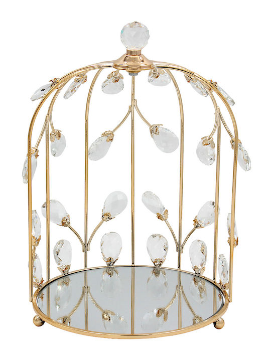 Keskor Metallic Round Decorative Tray with Mirror 21x21x31cm