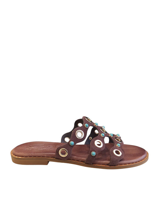 Sante Leather Women's Flat Sandals in Brown Color