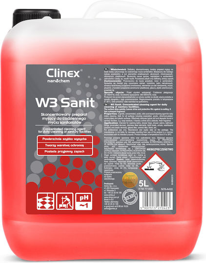 Clinex W3 Sanit Απολυμαντικό Ειδικό Καθαριστικό Κατάλληλο για Πλακάκια, Τοίχο, Πλαστικό & Δάπεδα 5lt 77-009