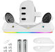 Stație De Încărcare Compatibilă VR Meta Quest 3 Ochelari Controlere Lumini RGB LED 2 Baterii 1800 mAh Accesorii Albe