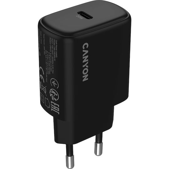Canyon Încărcător cu Cablu Integrat cu Port USB-C 20W Livrarea energiei Negruς (OnCharge 200)