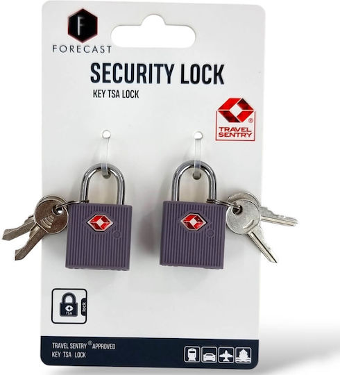 Forecast Padlock Brass with Key with TSA Certification Purple 2pcs