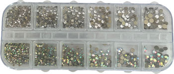 Beauty Salon Nail Case Strass Silver Iridescent 12 Slots