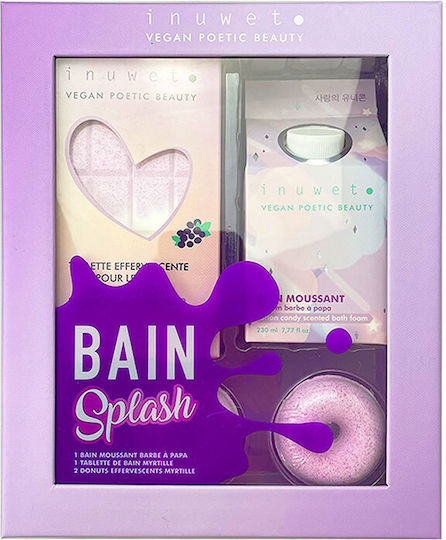 Set Cadou Săruri de baie Spumă de baie Tablete Effervescent Gogoși Blueberry Inuwet 4 Bucăți