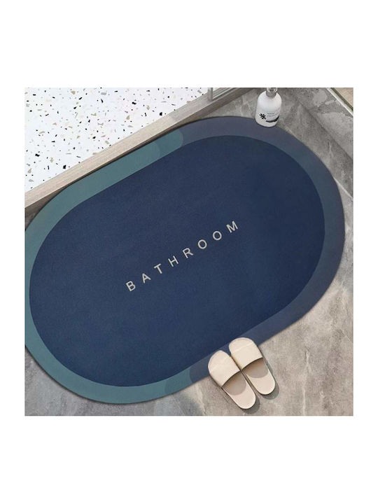 Non-Slip Bath Mat Oval Navy Blue/blue 57.5x40cm
