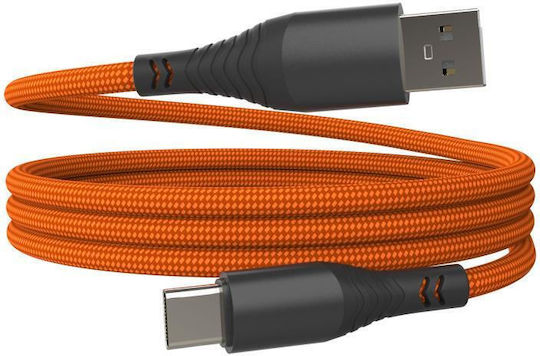 Hammer Magnetic / Braided USB 2.0 Cable USB-C male - USB-A 65W Πορτοκαλί 1m AKC001409