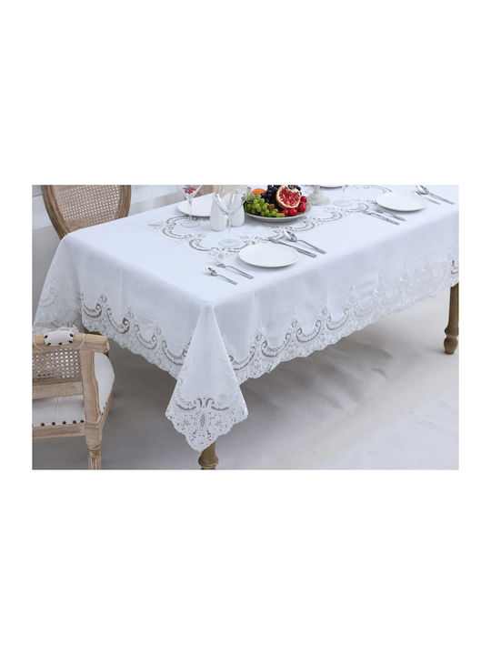 Liolios Home Τραπεζομάντηλο Λινό με Κέντημα Pls-7b027 White 160x260εκ.