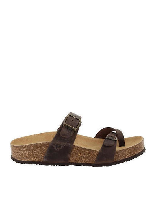 Leather Women's Flat Sandals Anatomic Marron