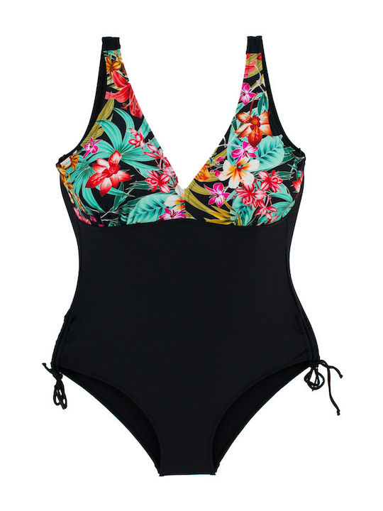 Plus Size Swimsuit for Large Bust Floral Black DY8329 Black S25
