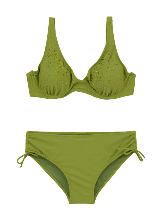 Plus Size Дамски Бански Bikini С Банели Subtle Glow Зелен